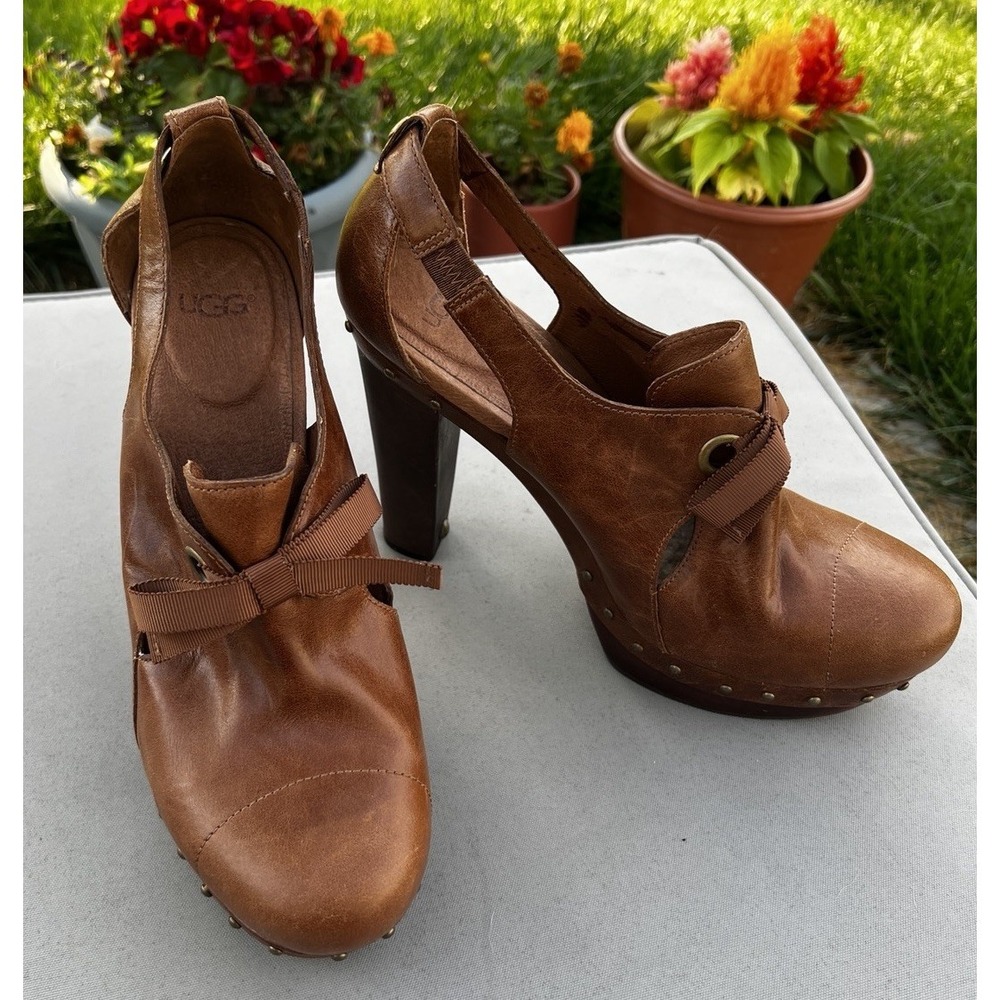 UGG Celestina Chestnut, Leather Platform Heel Chunky Studded Y2K Boho Festival